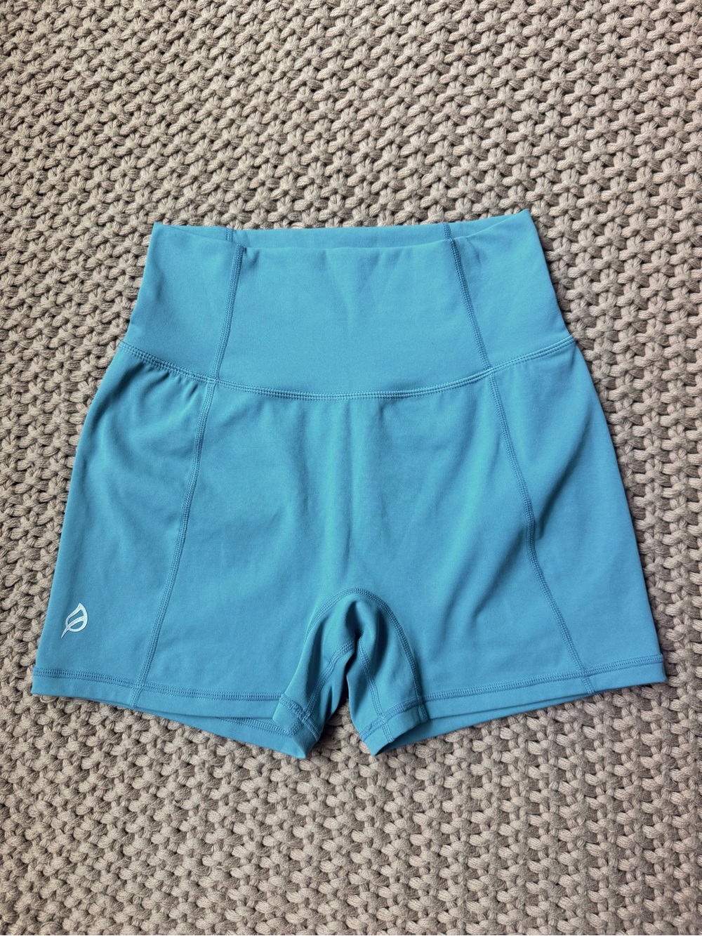 P’Tula High-Waist 4” Women’s Active Shorts — Teal Blue Size Large
